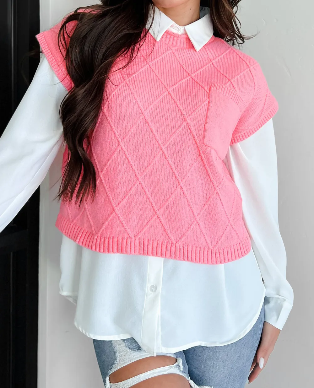 Strength Of Character Diamond Knit Sweater Top