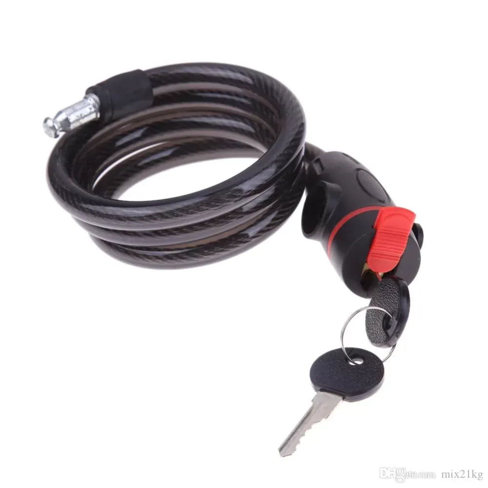 100cm Anti-Theft Bike Lock Steel Strong Wire Coil Cable MTB Road Cycling Motorcycle Security Bicycle Lock with 2 Keys Black