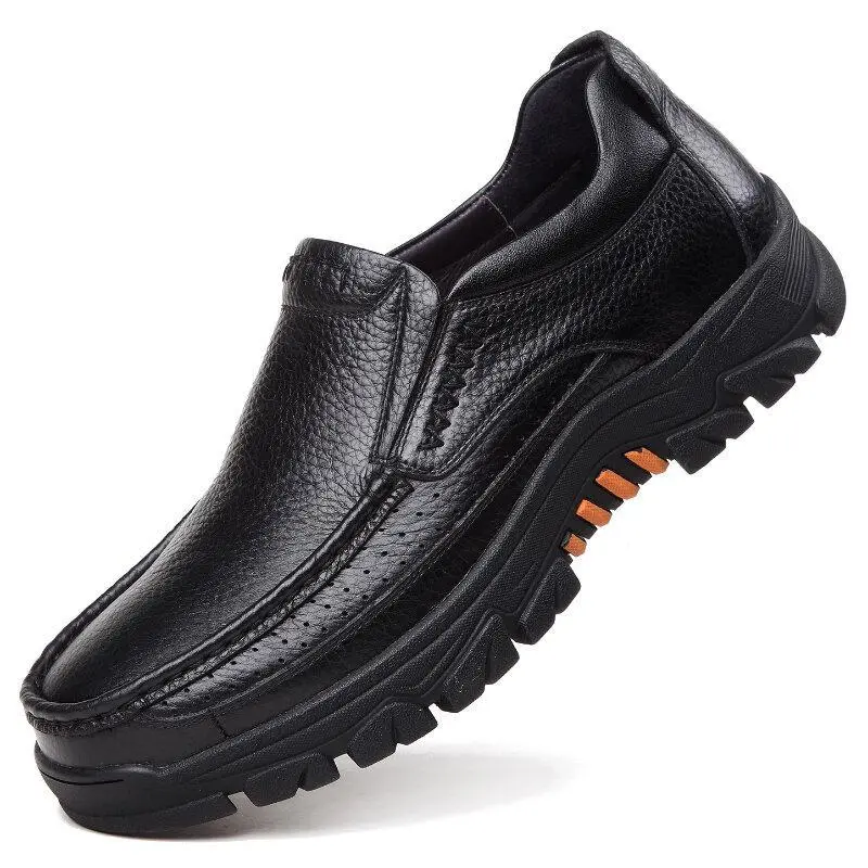 Men's Cow Leather Waterproof Comfy Non Slip Soft Slip On Casual Shoes