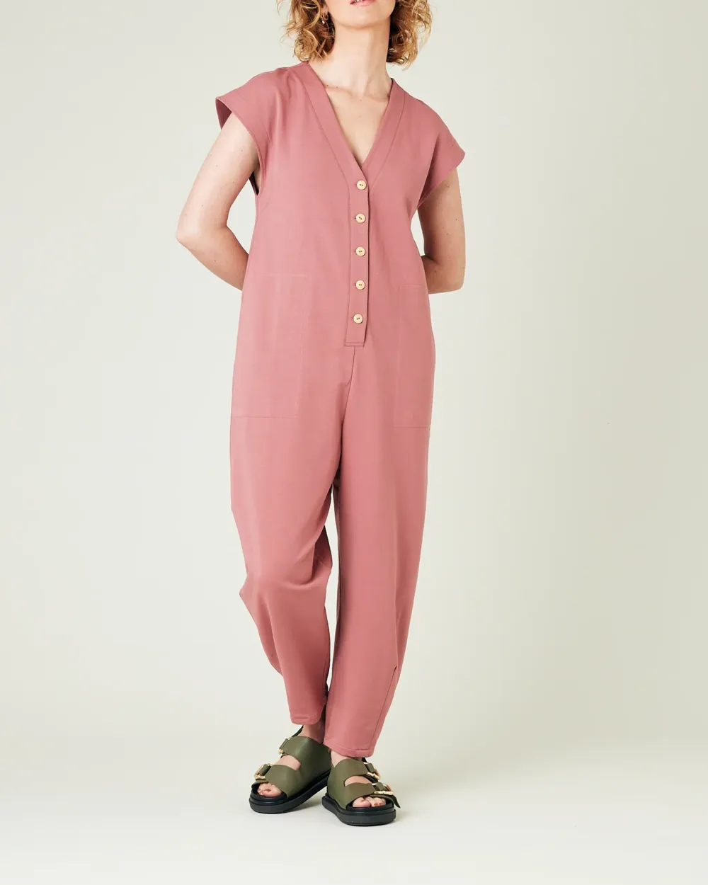 DUSTY PINK COTTON JERSEY JUMPSUIT