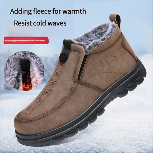 (⏰Limited Time Discount 50% off)Men's Winter Warm Leather Flannel Lined Orthopedic Boots Arch Support Waterproof Non-Slip Boots