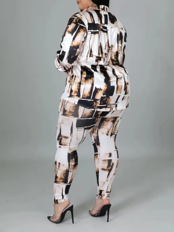 Women'S Fashion Printed Long Sleeve Trouser Suit