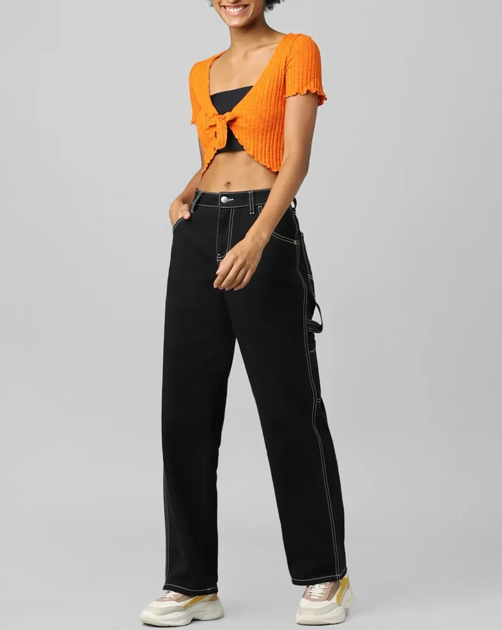 Orange Cropped Tie-Up Top