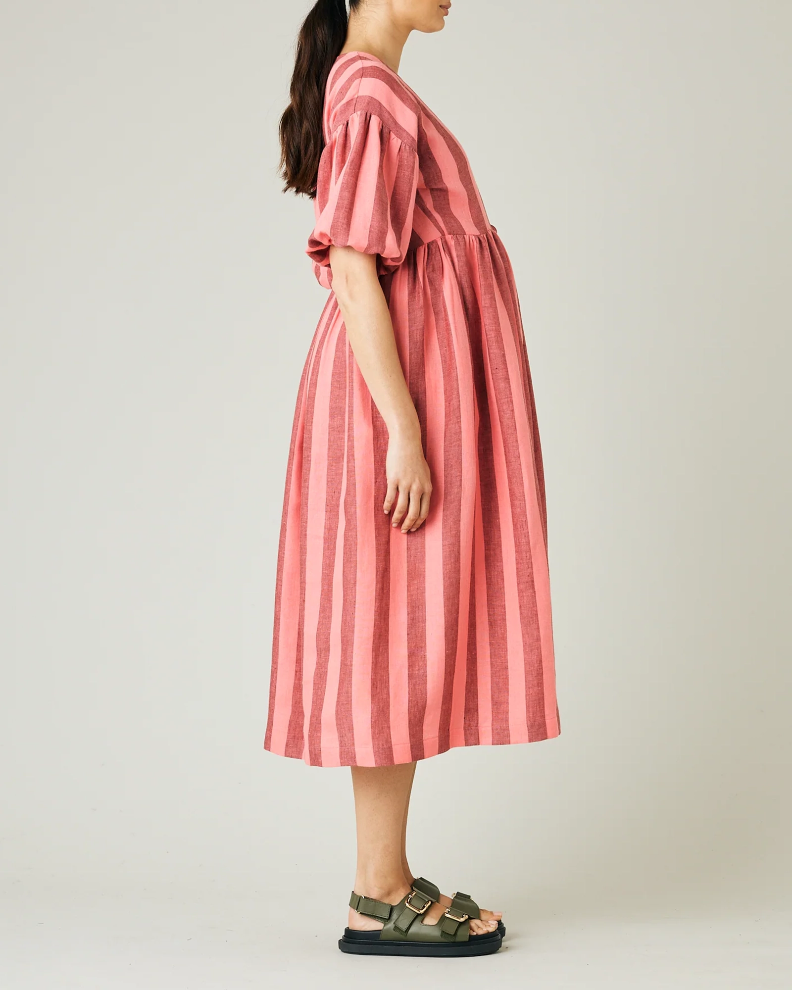 WINNIE BLUSH STRIPE LINEN DRESS