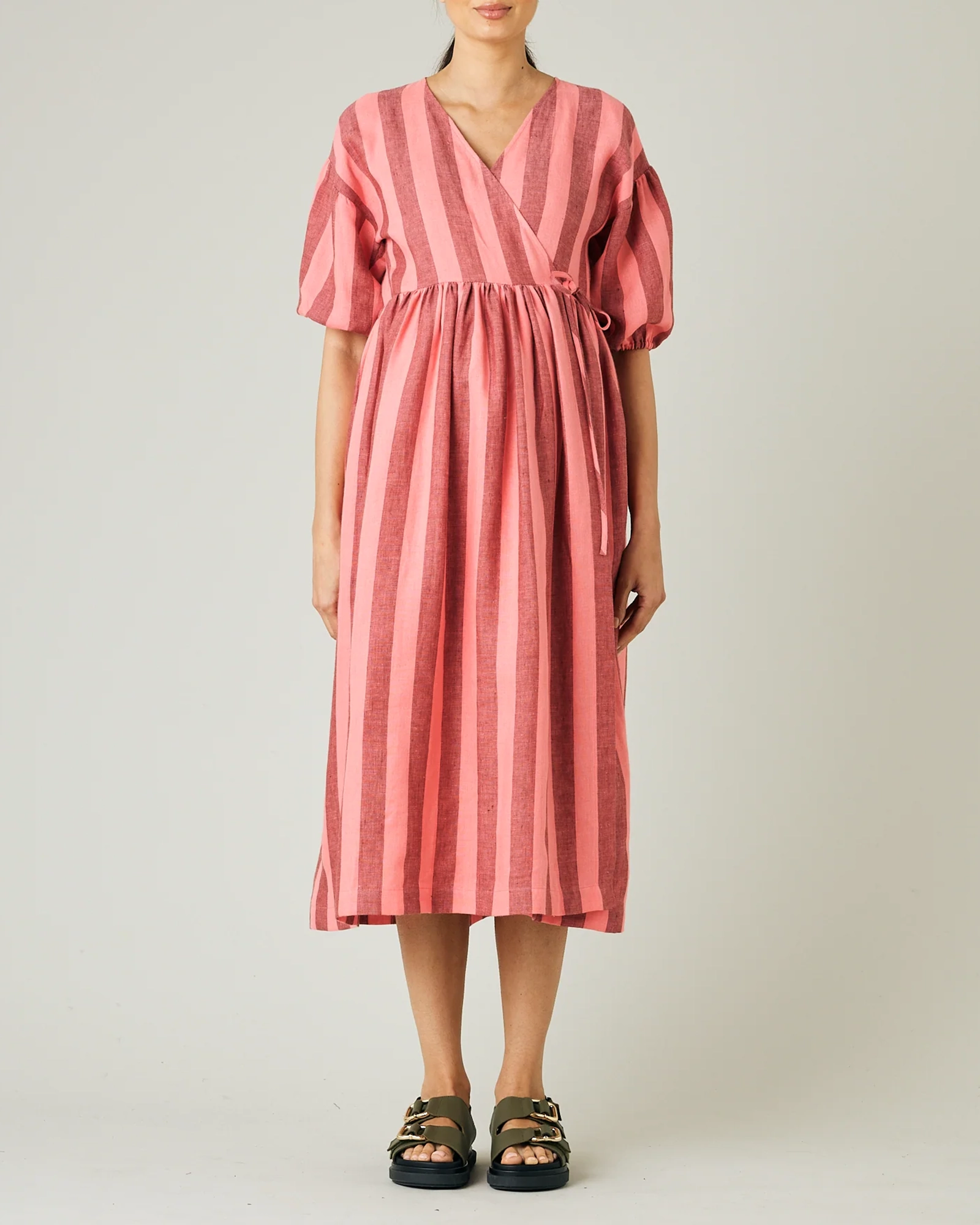 WINNIE BLUSH STRIPE LINEN DRESS