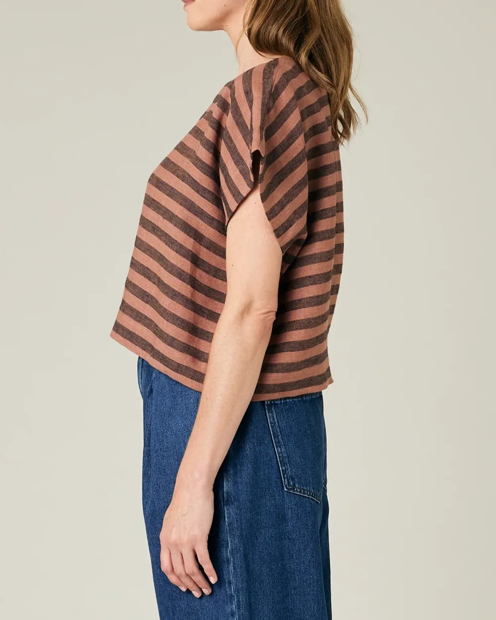 POLLY BISCUIT STRIPE LINEN TOP