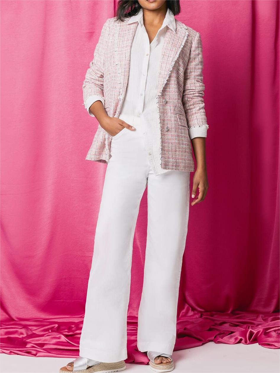 Business-Style White Wide-Leg Pants