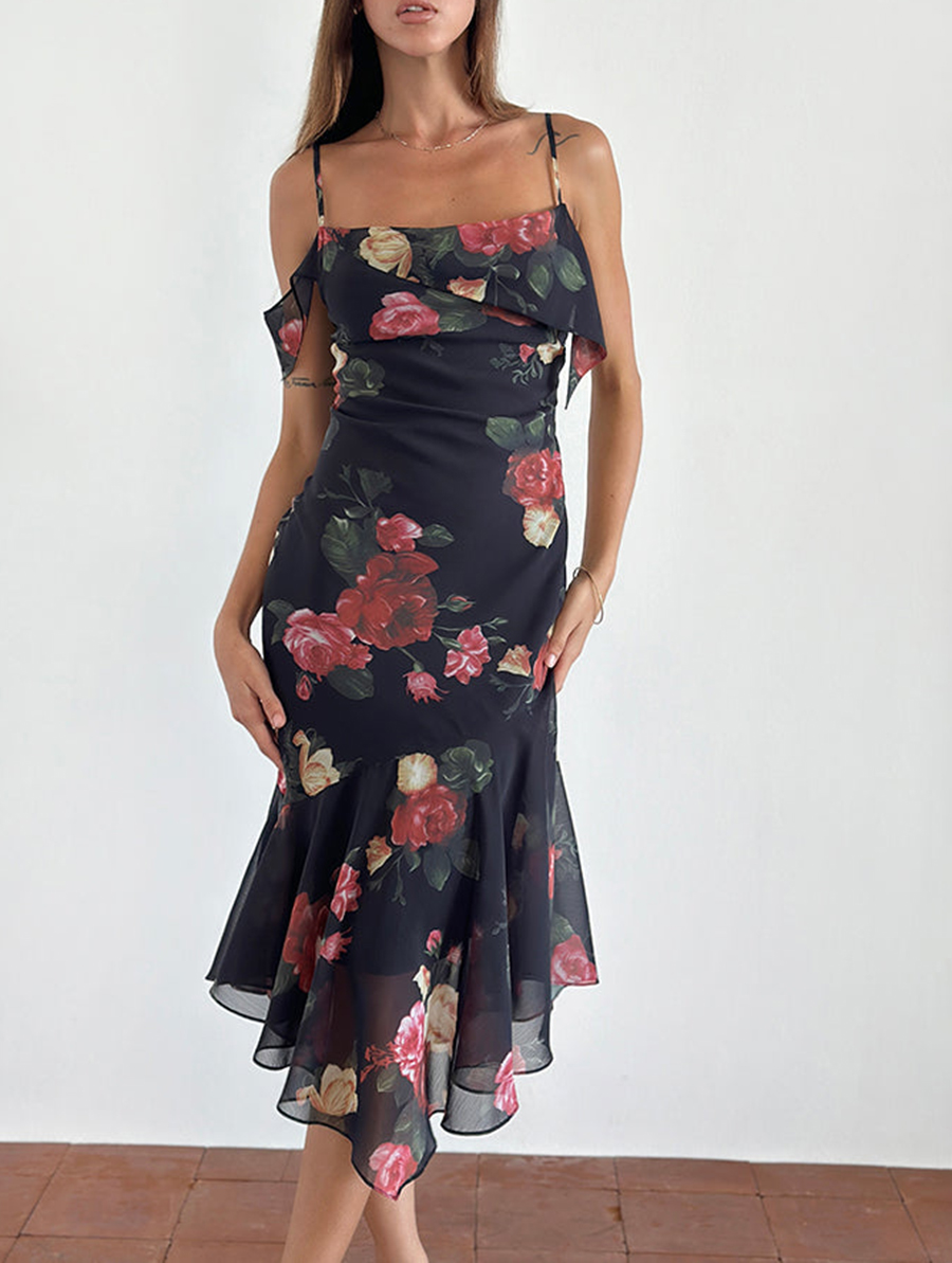 Dansya Midi Dress In Renaissance Rose Black