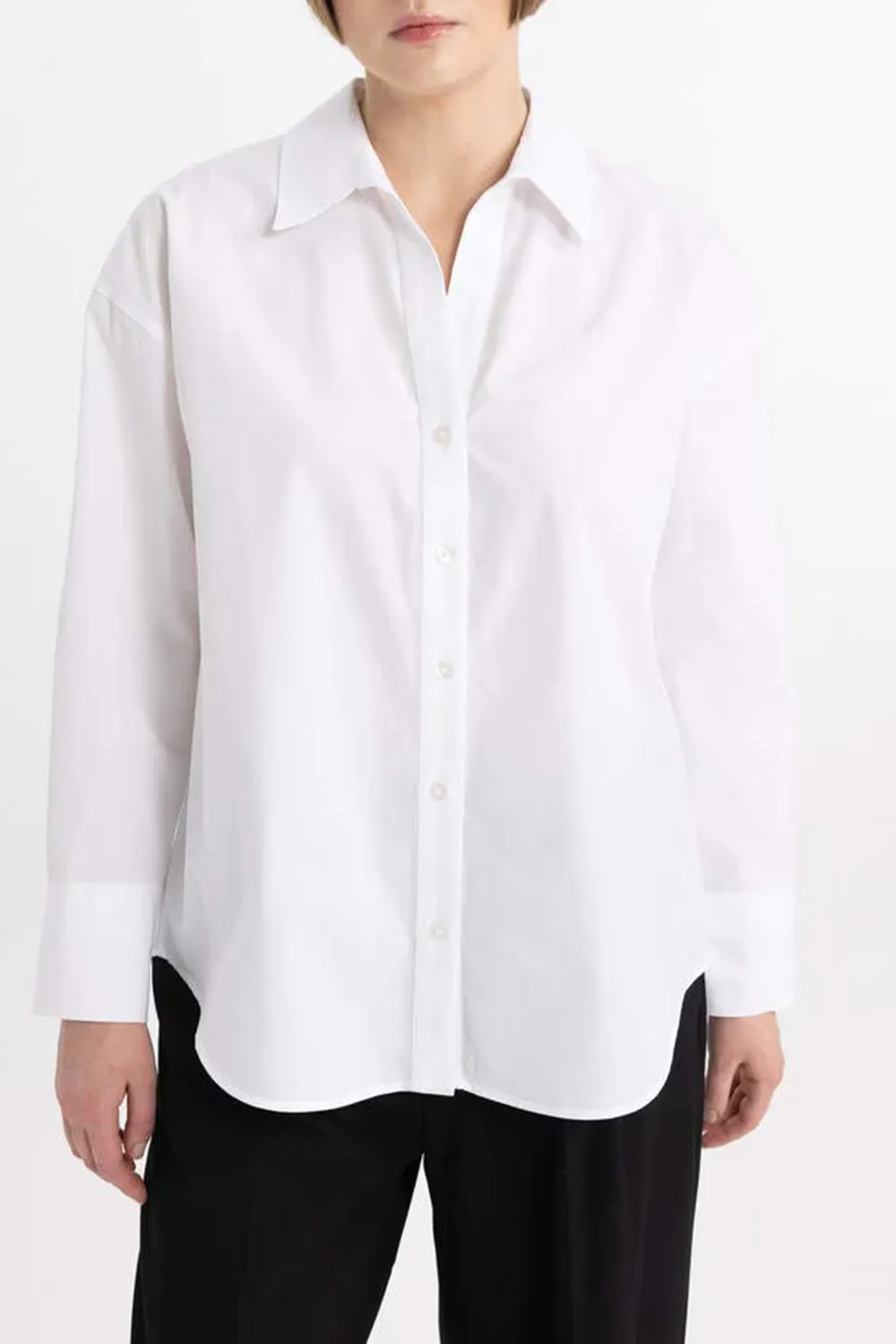 Oversize Fit Shirt Collar Poplin Long Sleeve Shirt