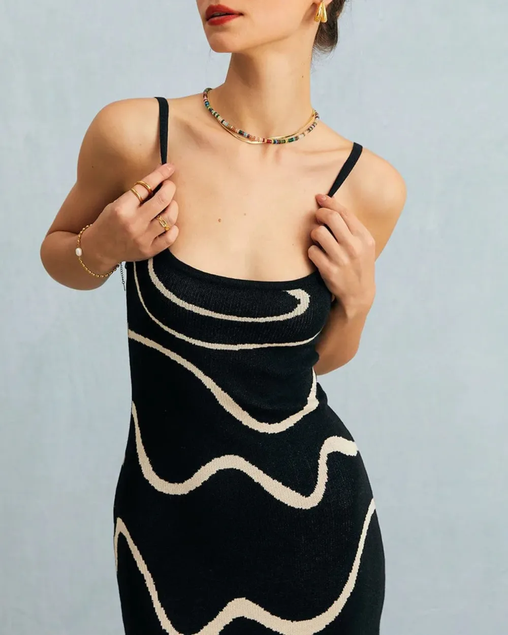 Black and white suspender ripple dress