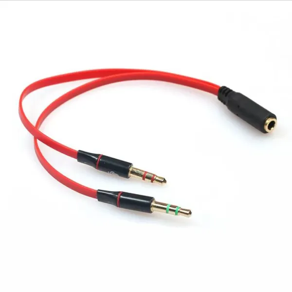 1/8 3.5mm Y Splitter Adapter Extension Cable MIC and Audio Jack Gold Plated Female to 2 Male Phones Headset Headphone Earphone Earbuds Microphone to L