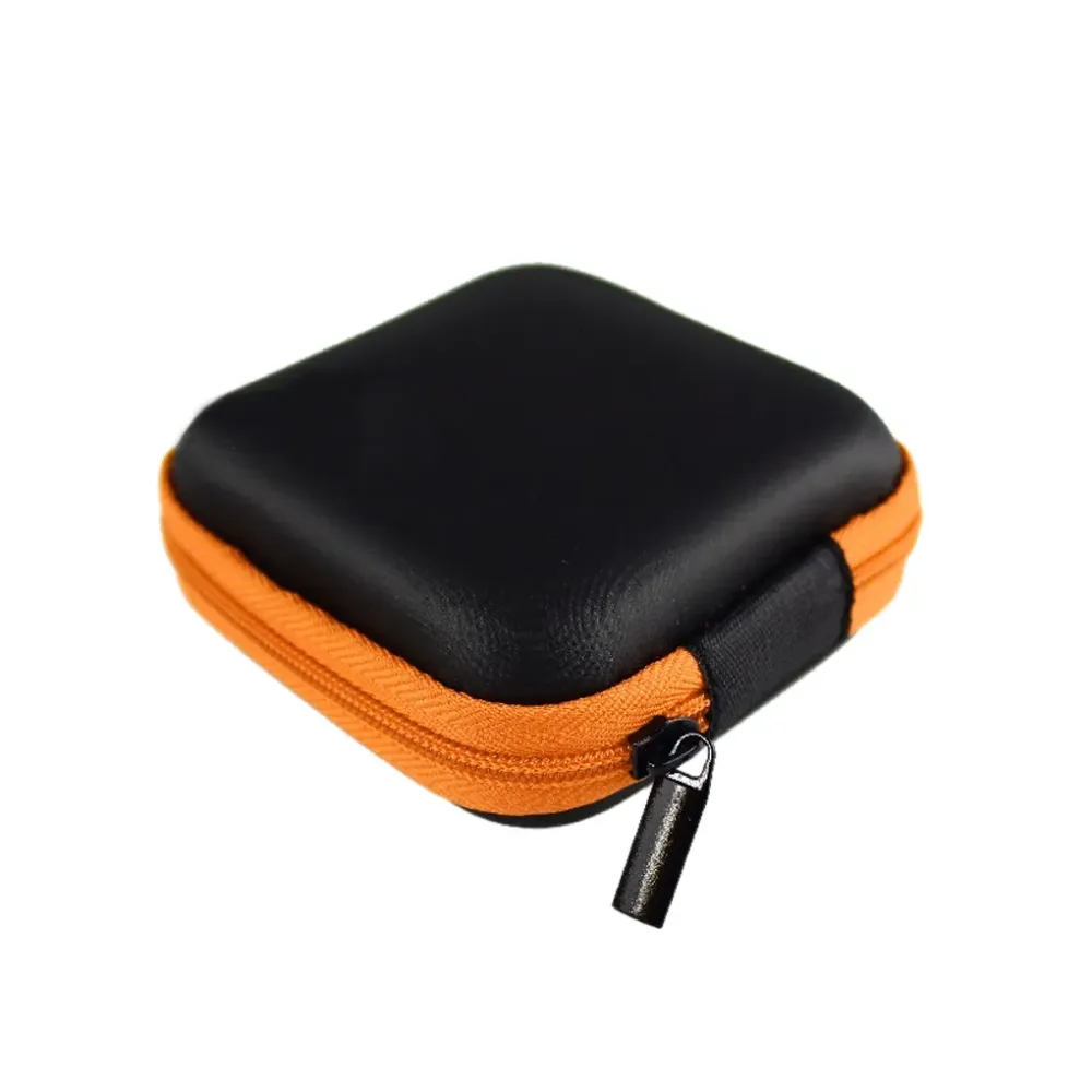 Square MINI Zipper Hard Headphone Case Portable Earbuds Pouch box PU Leather Earphone Storage Bag USB Cable Organizer