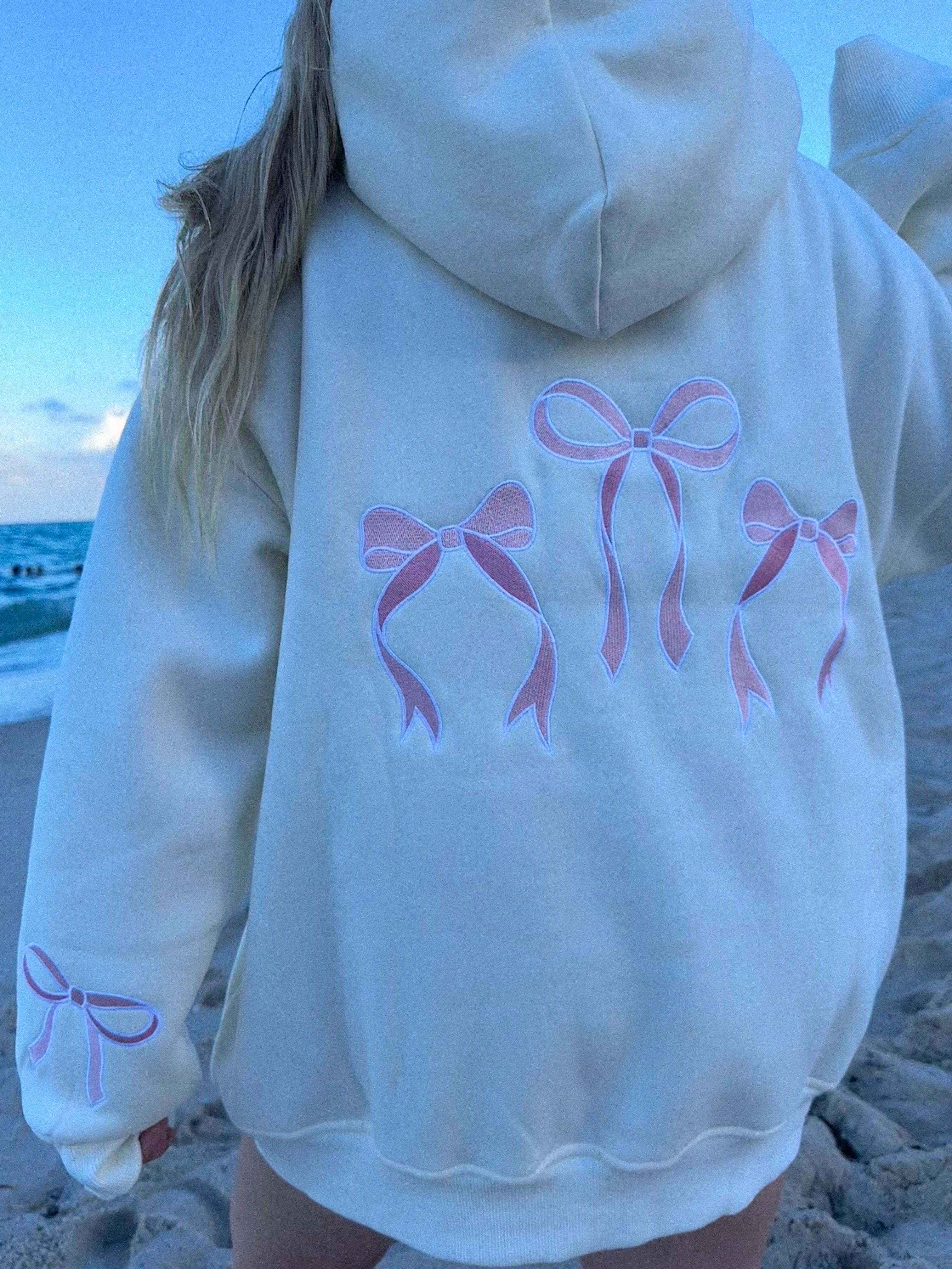 Pink Embroider Bow Hoodie