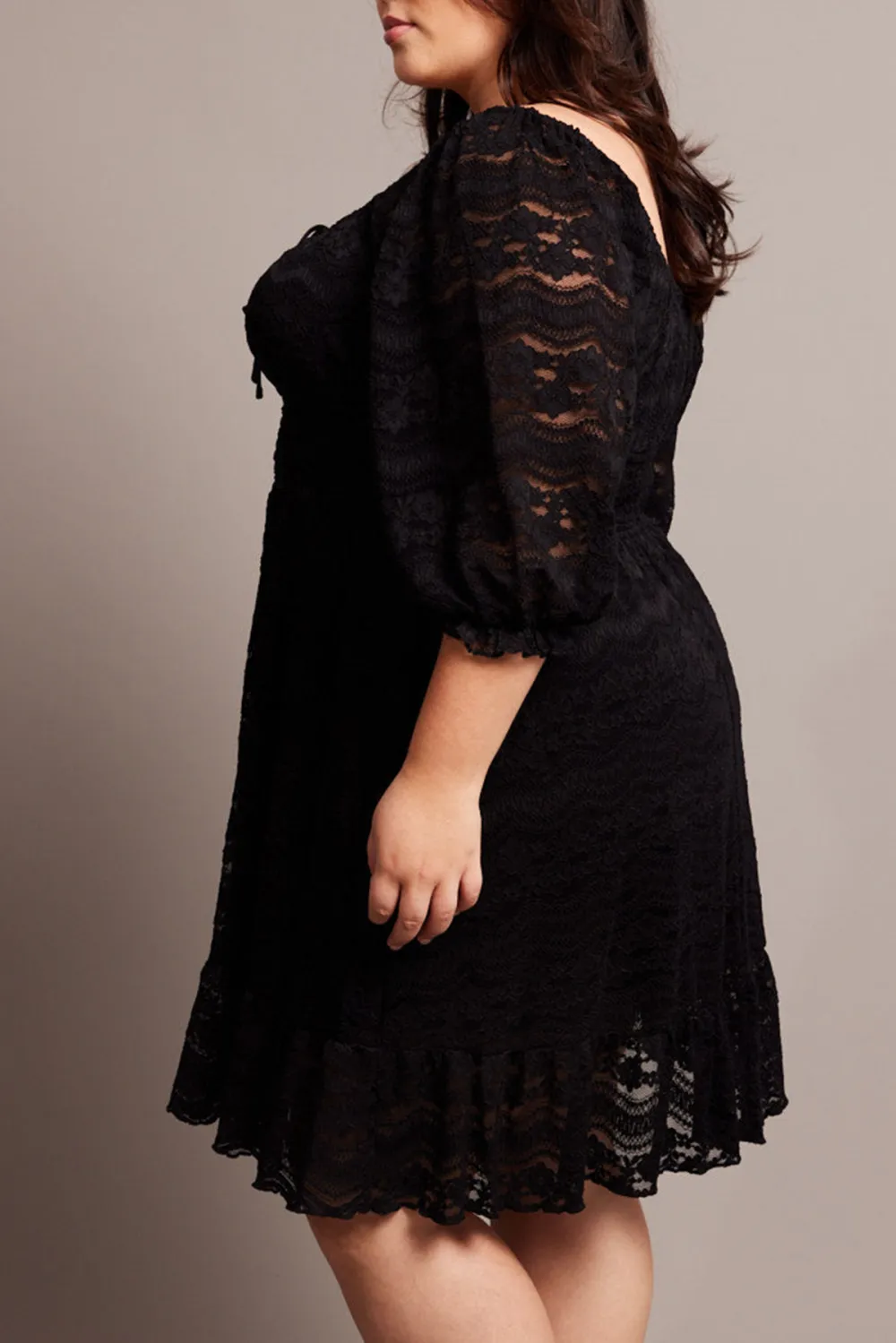 Black Half Sleeve Lace Minidress