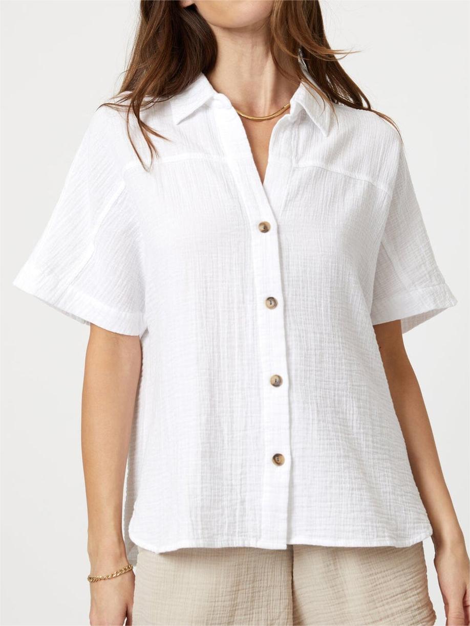 Gauze Short Sleeve White Shirt