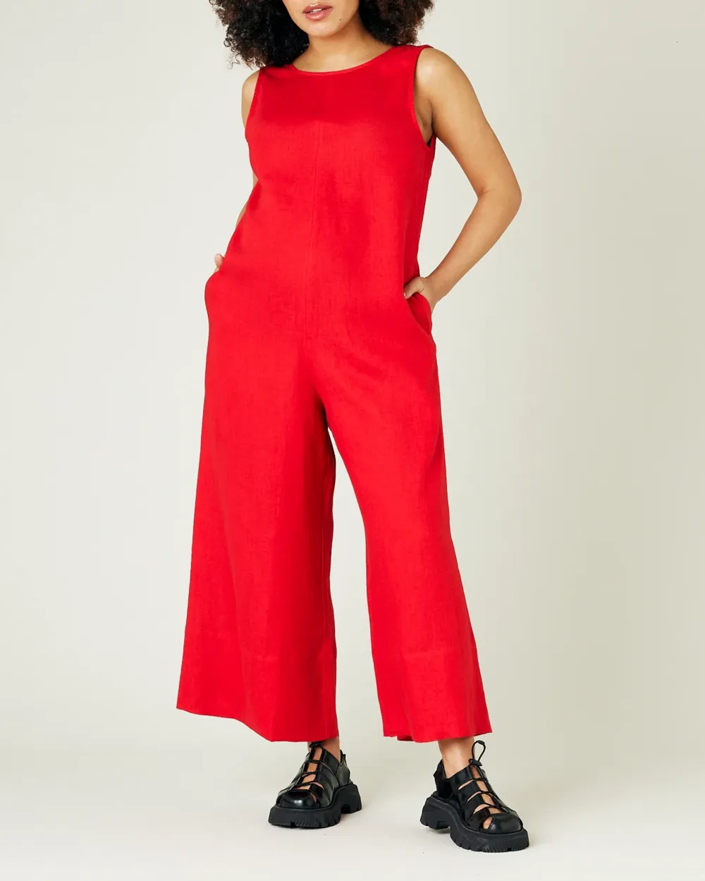 RED LINEN JUMPSUIT