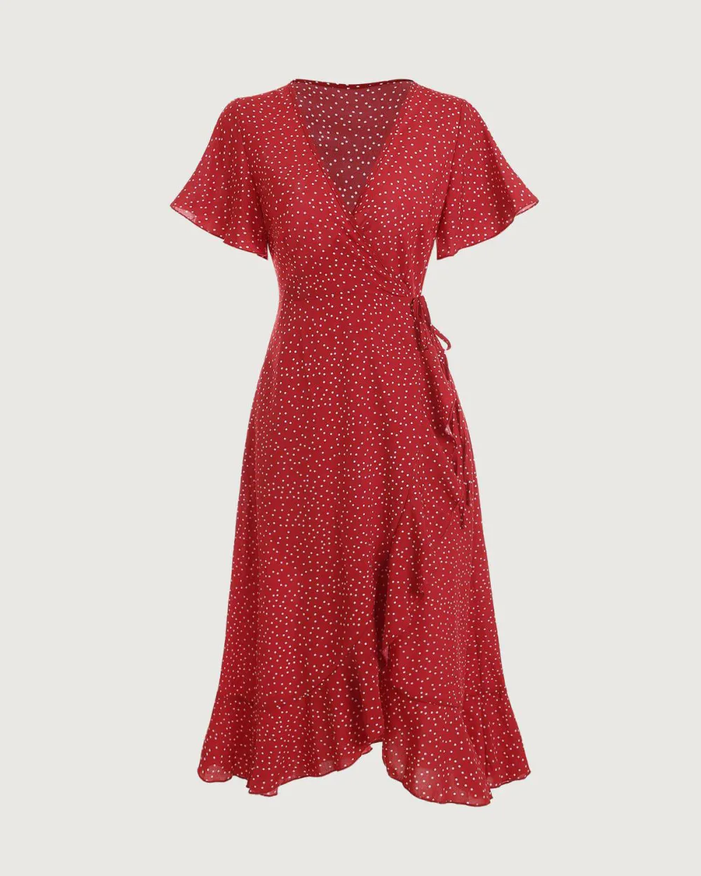 Red Polka Dot Print Midi Dress