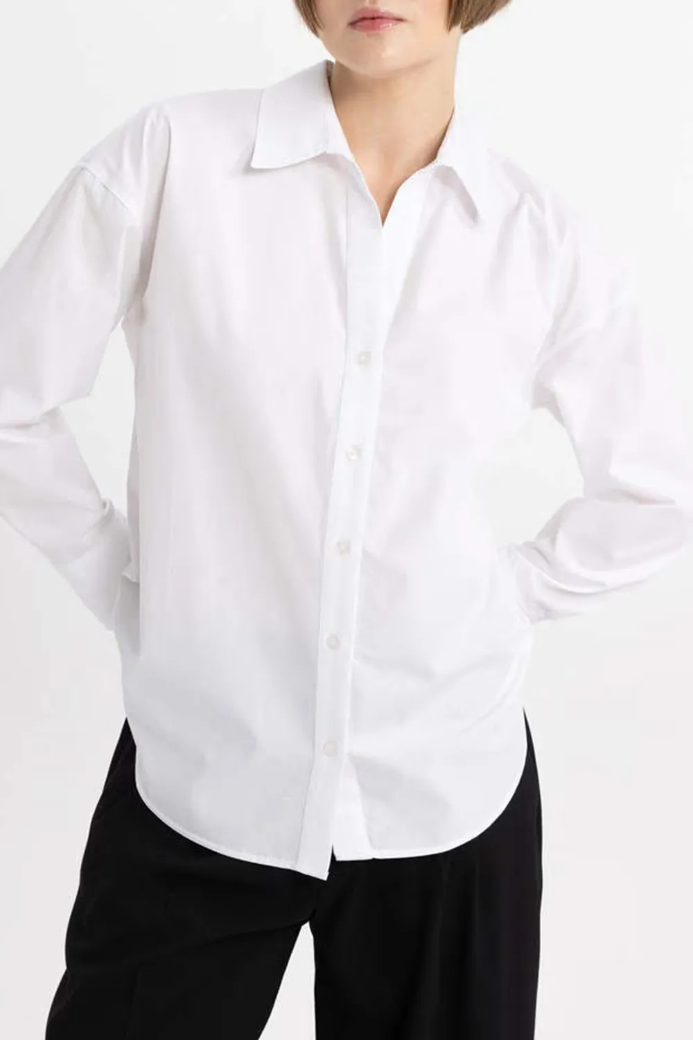 Oversize Fit Shirt Collar Poplin Long Sleeve Shirt