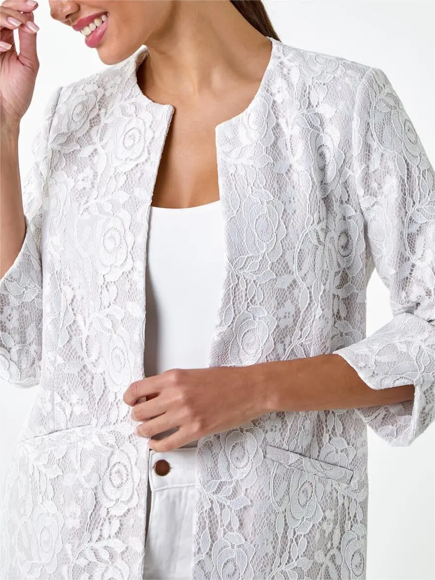 Ivory Lace Longline Formal Jacket