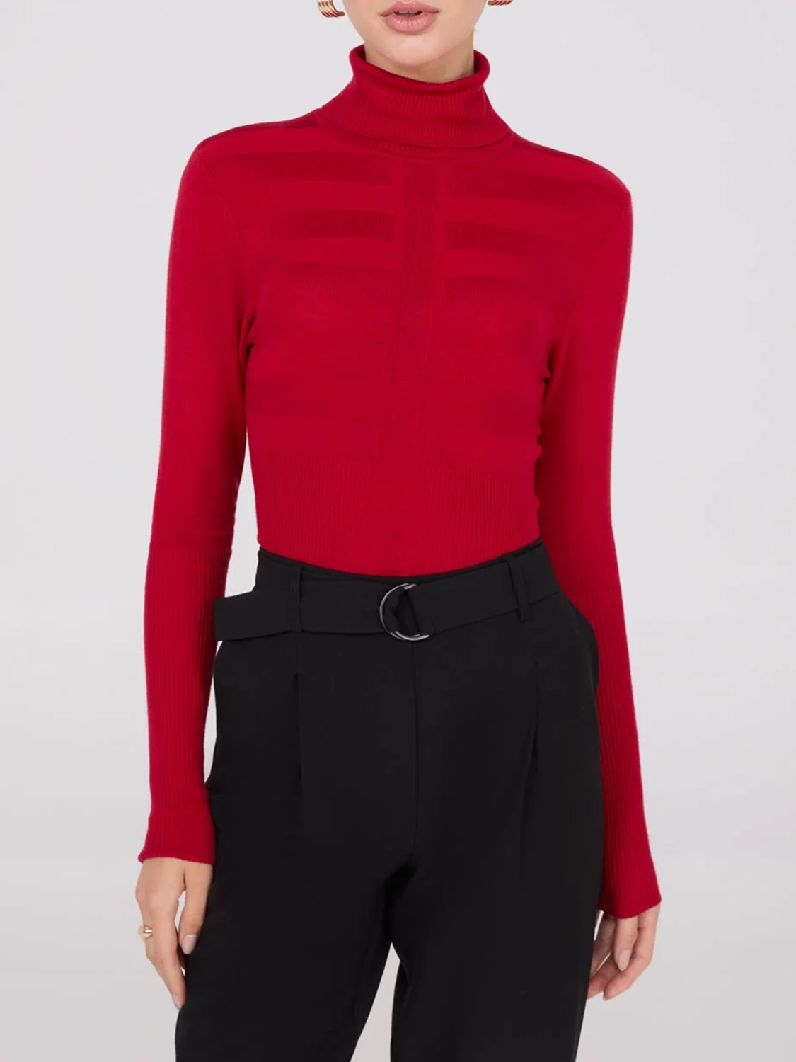 Contrasting Stitch Turtleneck Ribbed Sweater