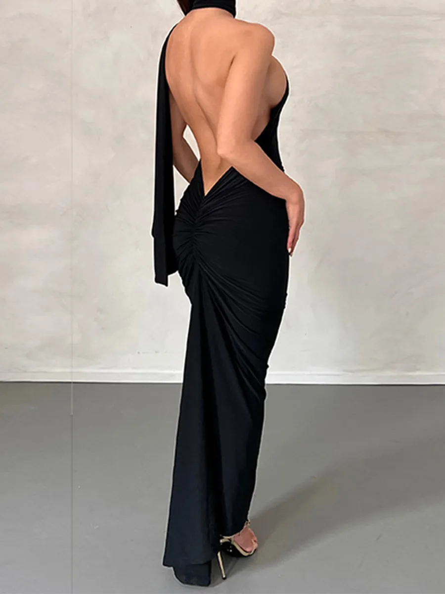 Necklace Sleeveless Backless Sexy Tight Hip Wrap Skirt