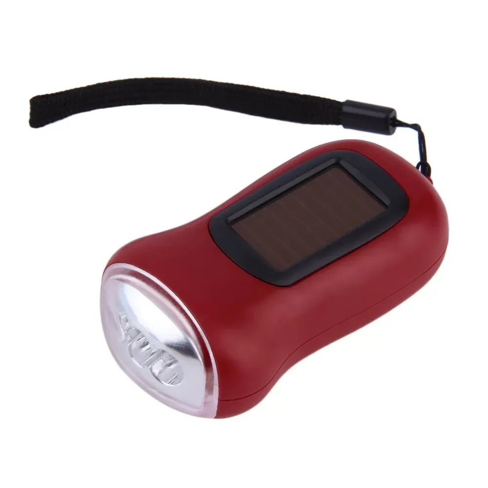 Mini Portable Hand Crank Dynamo 3 LED Solar Powered Flashlight Camping Torch