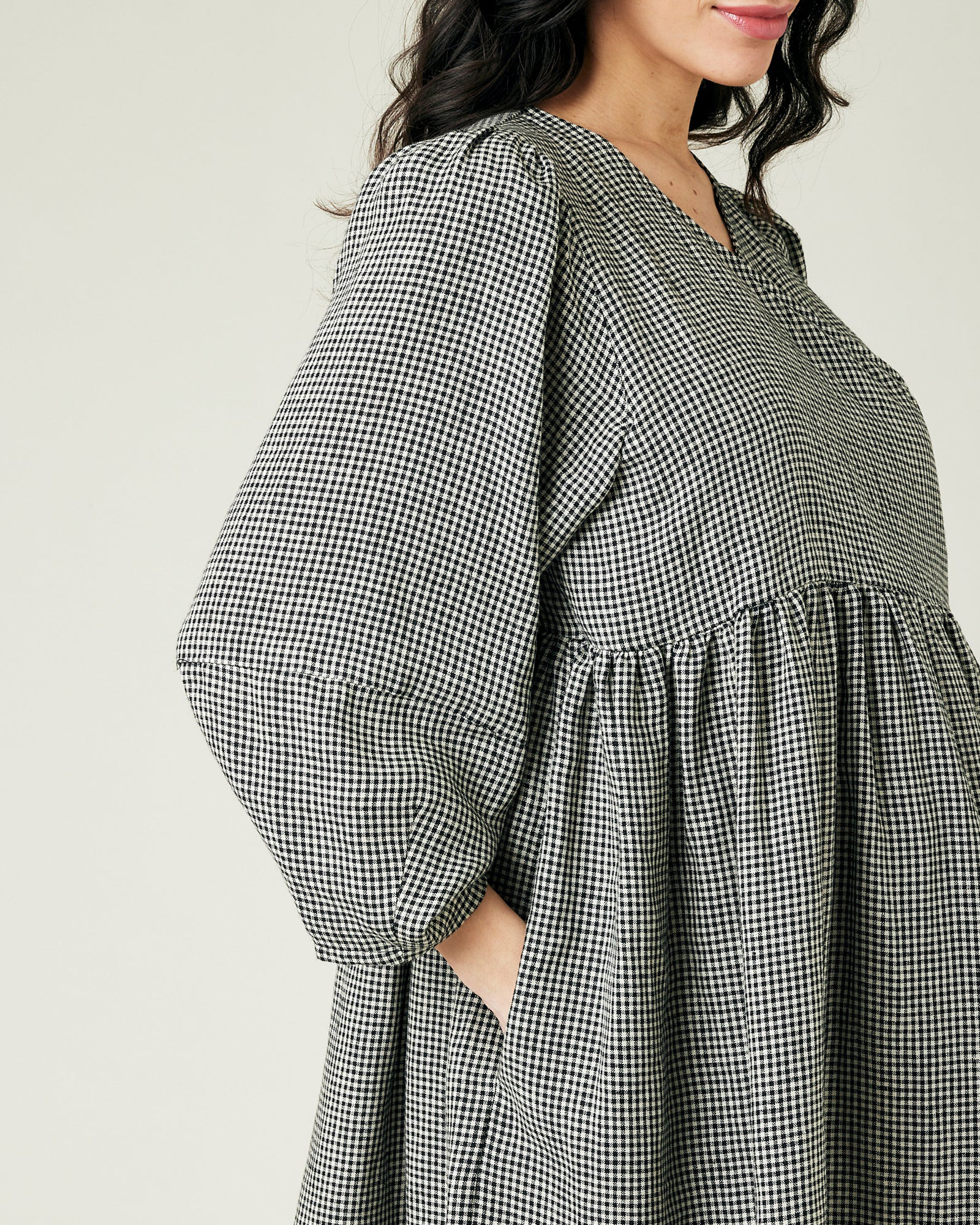 BLACK & STONE MICRO GINGHAM LINEN DRESS