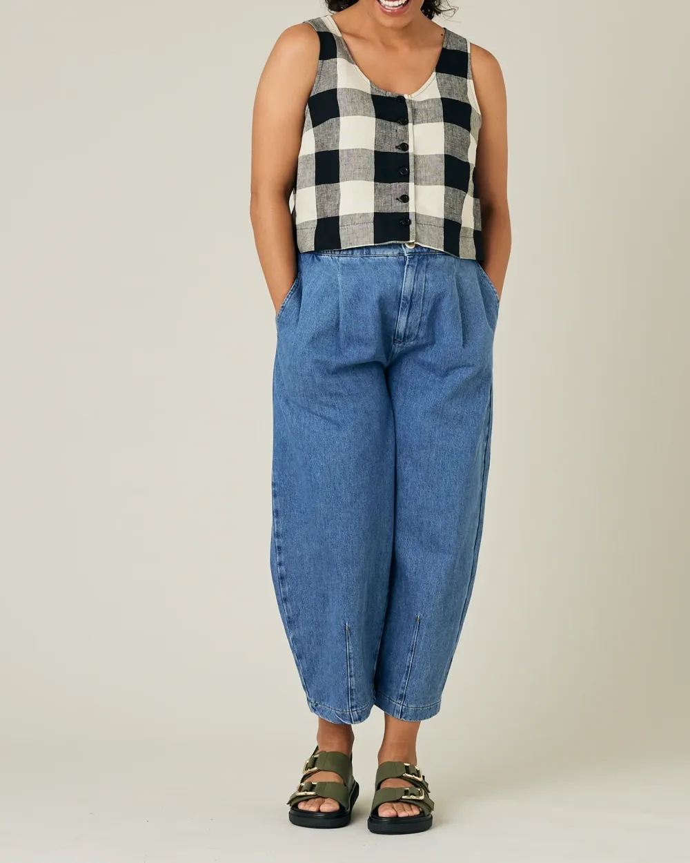 BETTY STONE & BLACK MEGA CHECK LINEN TOP