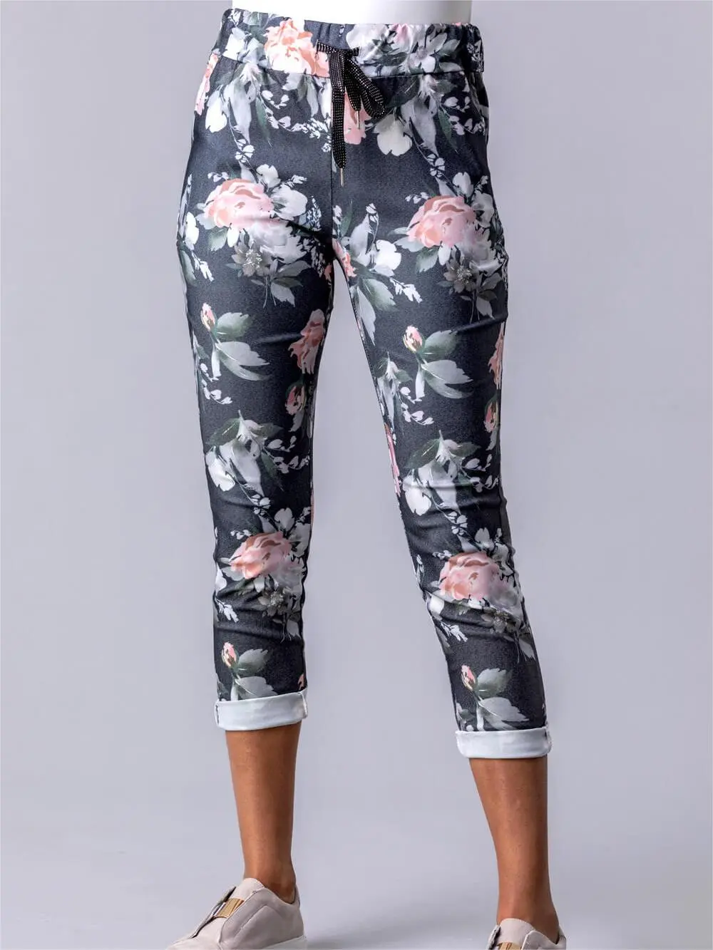 Black Multi-Print Cropped Trousers