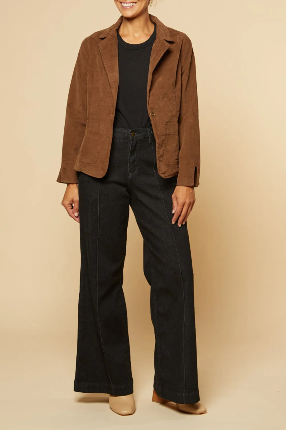 Adrift Relaxed Brushed Cotton Blazer In Chocolate