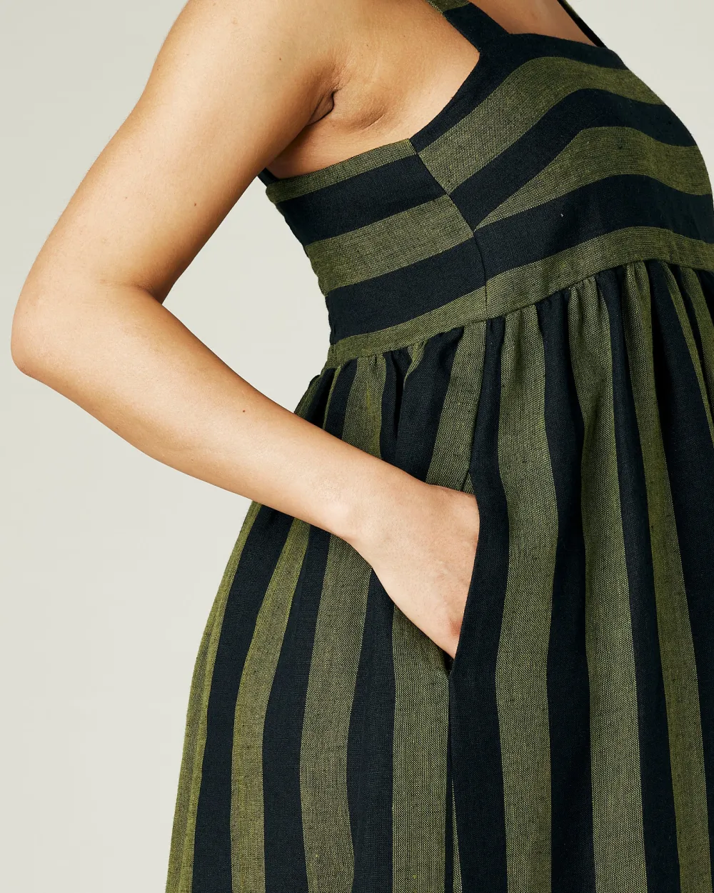 OLIVE & BLACK STRIPE LINEN DRESS