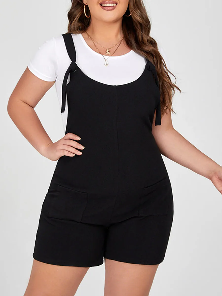 Plus Black Adjustable Strap Pocket Romper