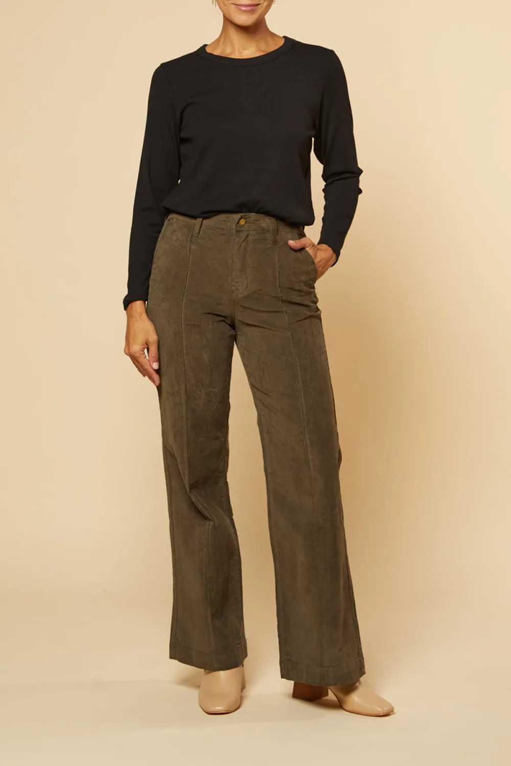 Adrift Wide Leg Brushed Cotton Pant in Olive