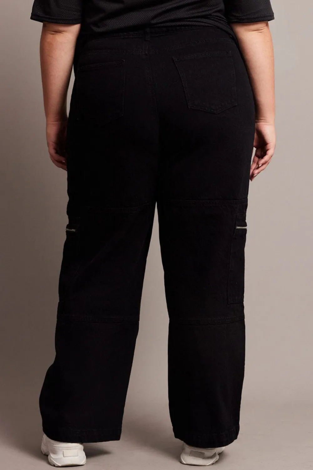 Black Cargo Jeans Mid Rise