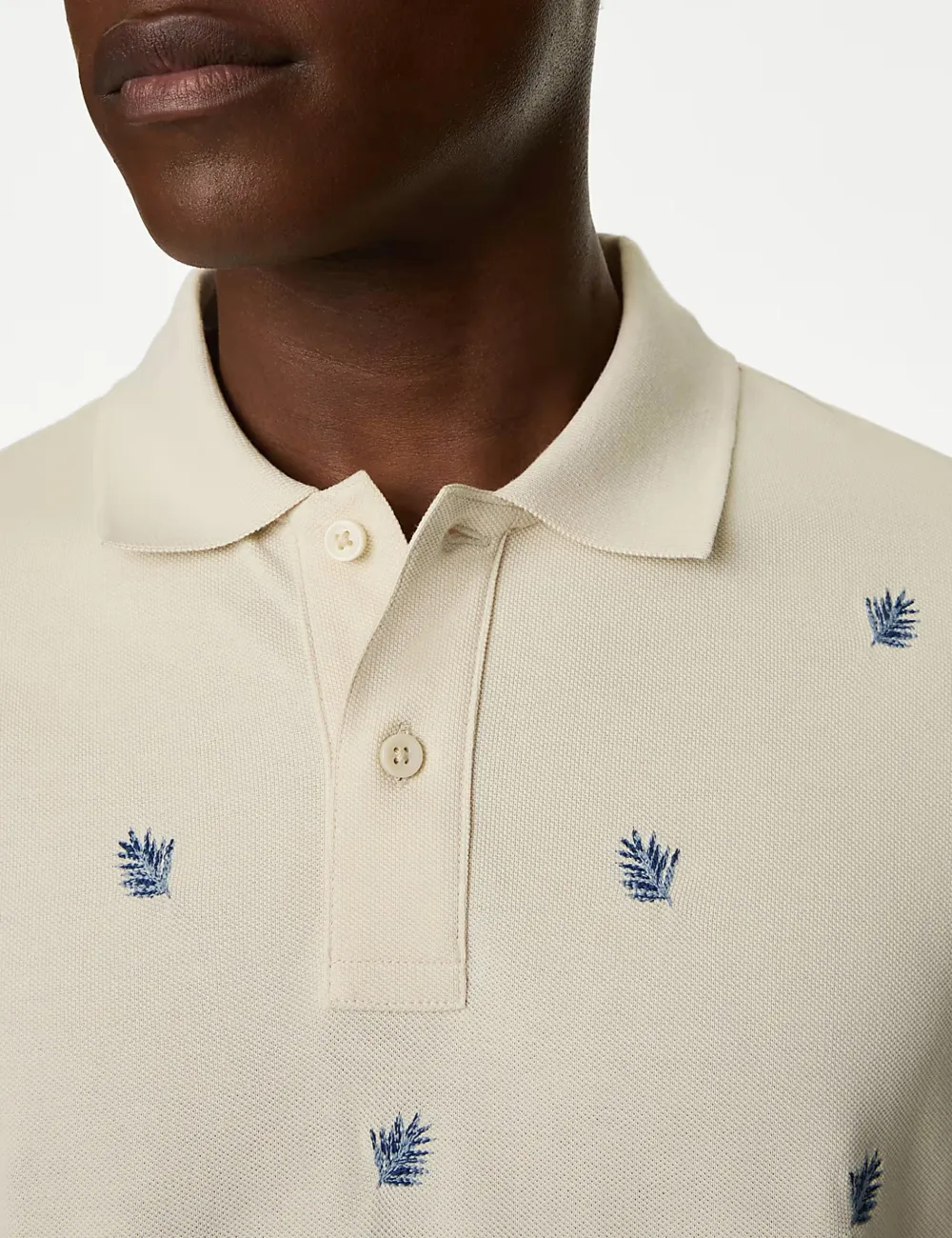 Pure Cotton Embroidered Leaf Polo Shirt