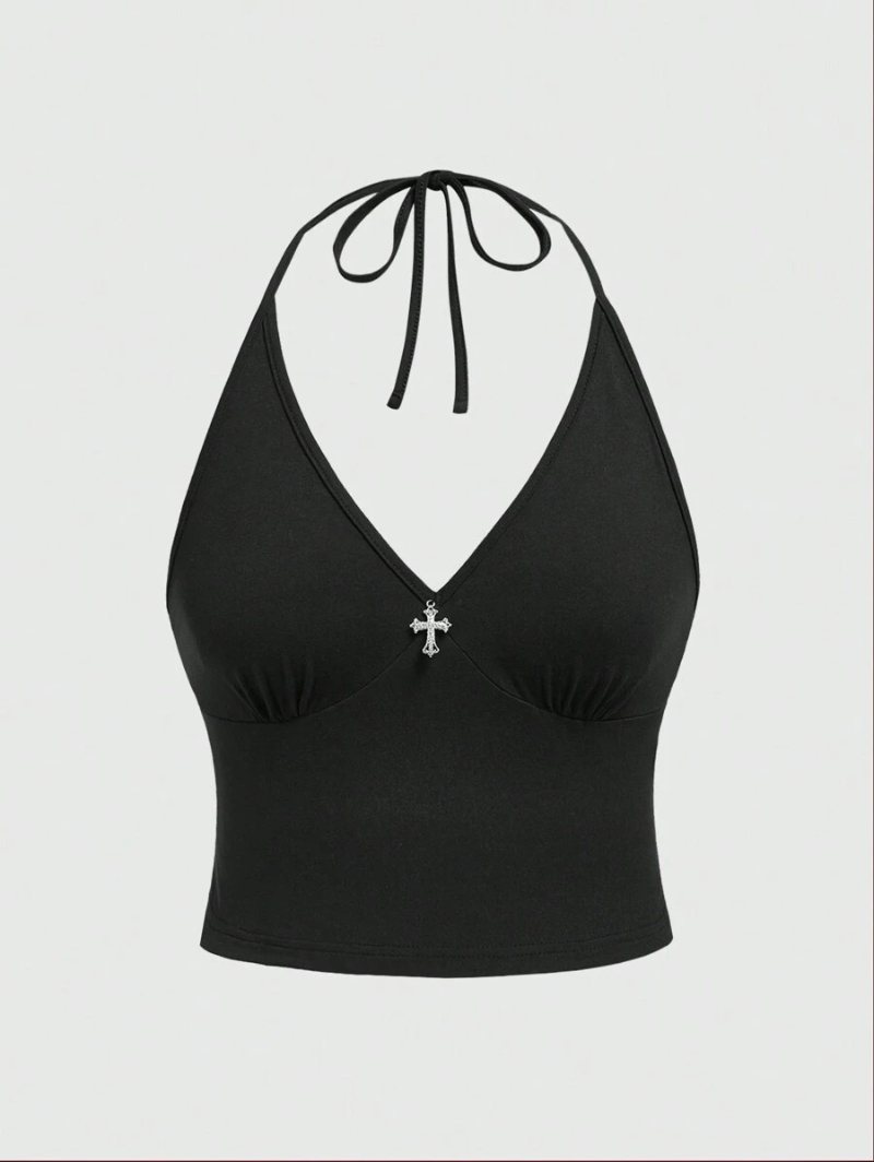 Goth Women's Gothic Style Cross Pendant Versatile Neck Scarf Strap Tank Top