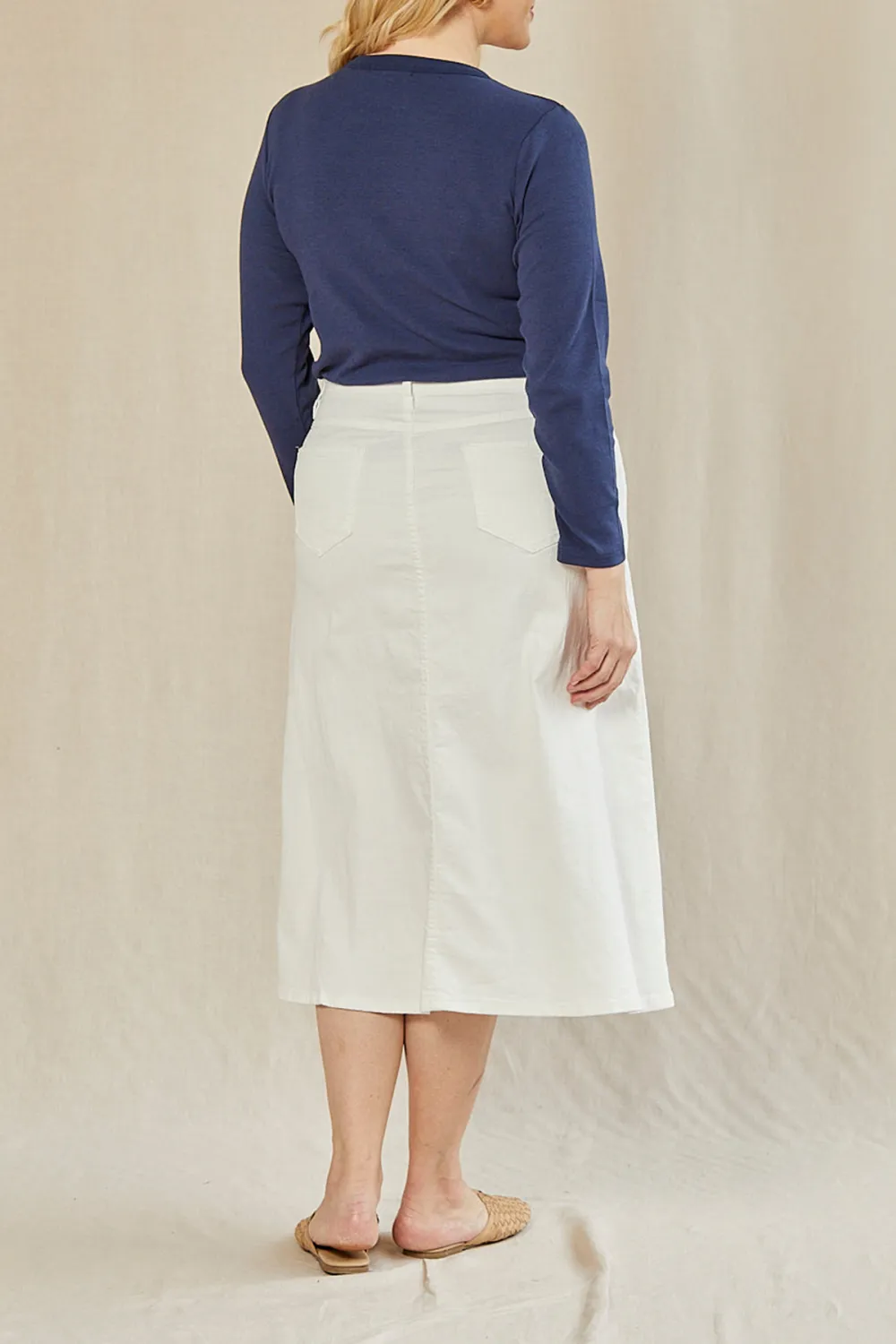 Adrift Denim A-Line Skirt in White