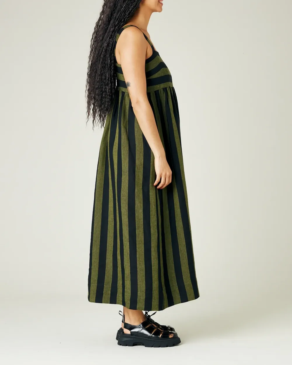 OLIVE & BLACK STRIPE LINEN DRESS