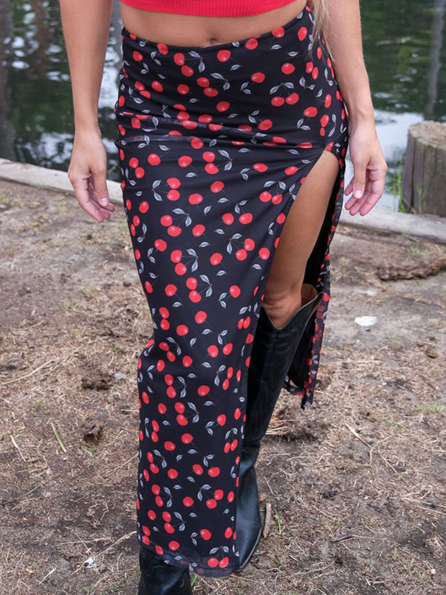 Cherry On Maxi Skirt