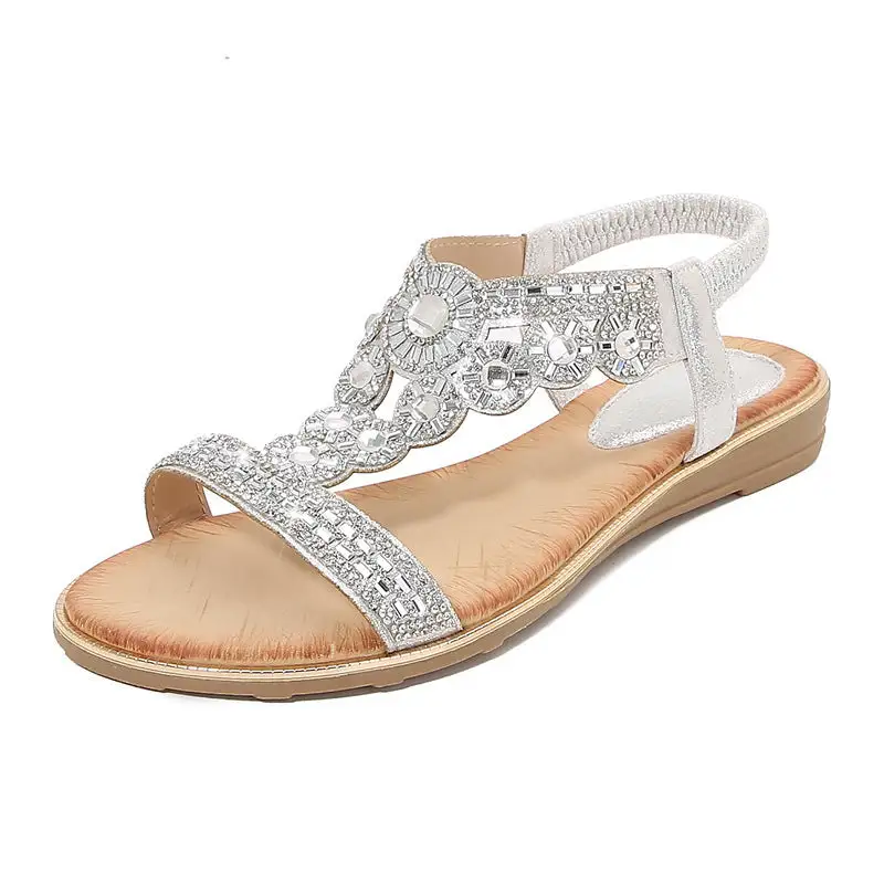 Cilool  Sandals Bohemian Rhinestone Comfortable  Holiday Shoes BS07