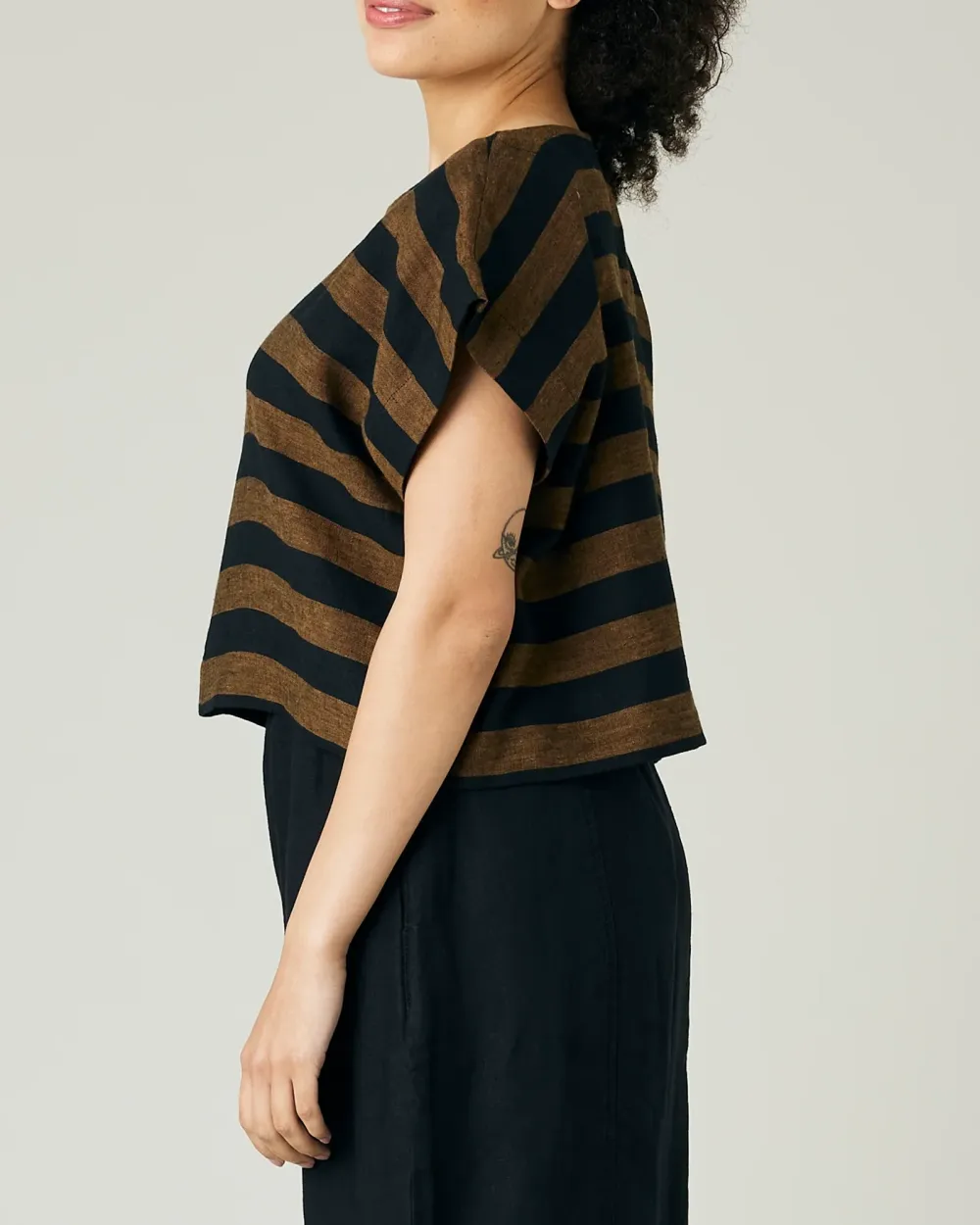 POLLY RUST STRIPE LINEN TOP