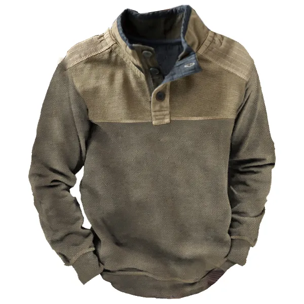 Men's Outdoor American Flag Henley Stand Collar Sweatshirt