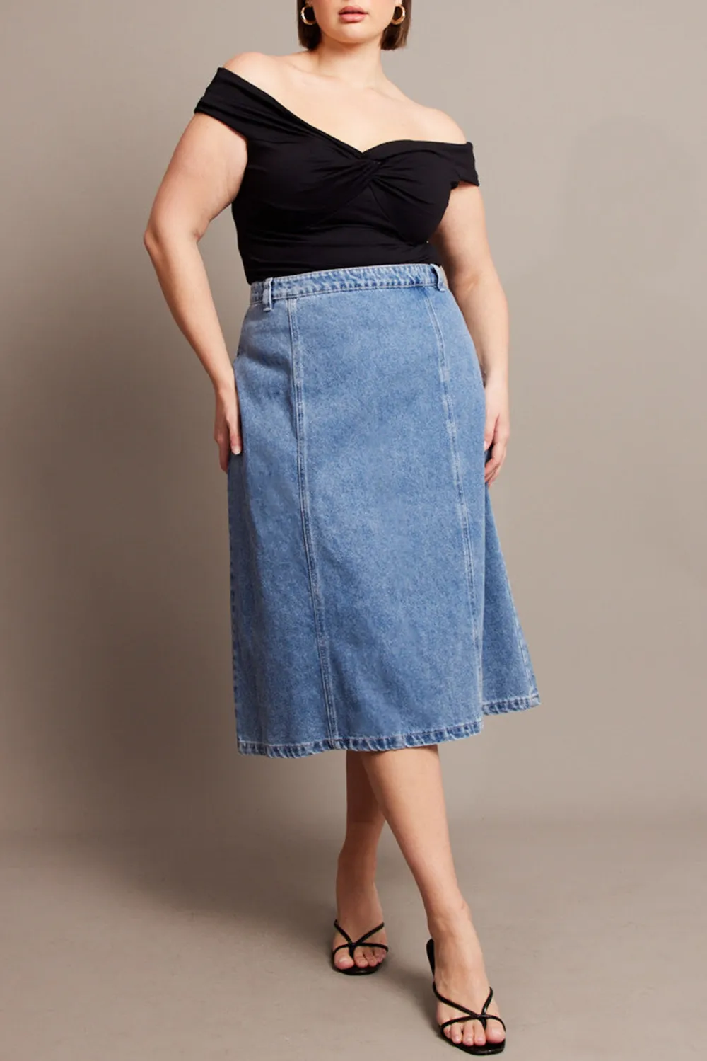 Denim Denim Midaxi Panel Skirt