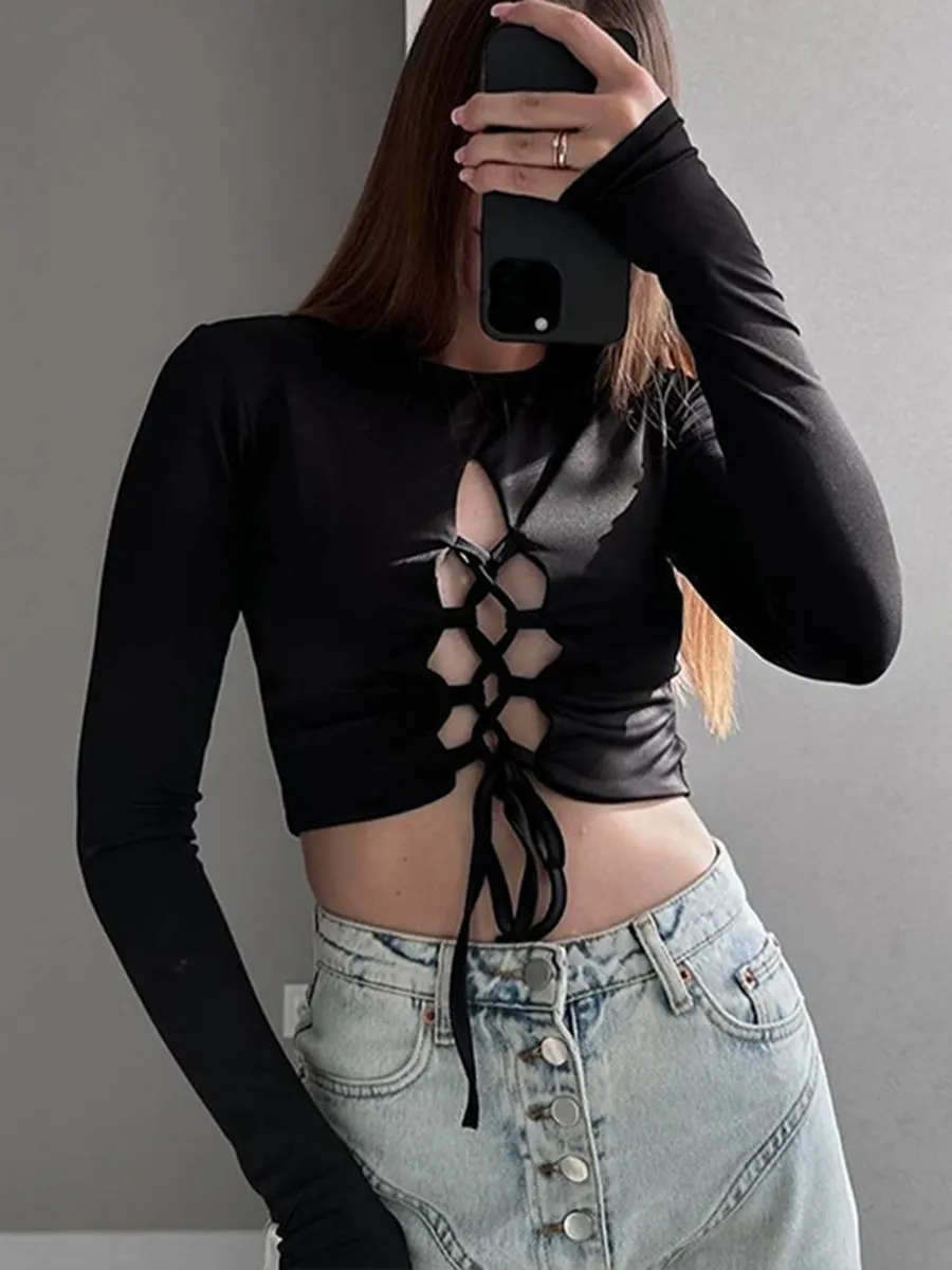 Women's Crewneck Sexy Strappy Cut-out Top