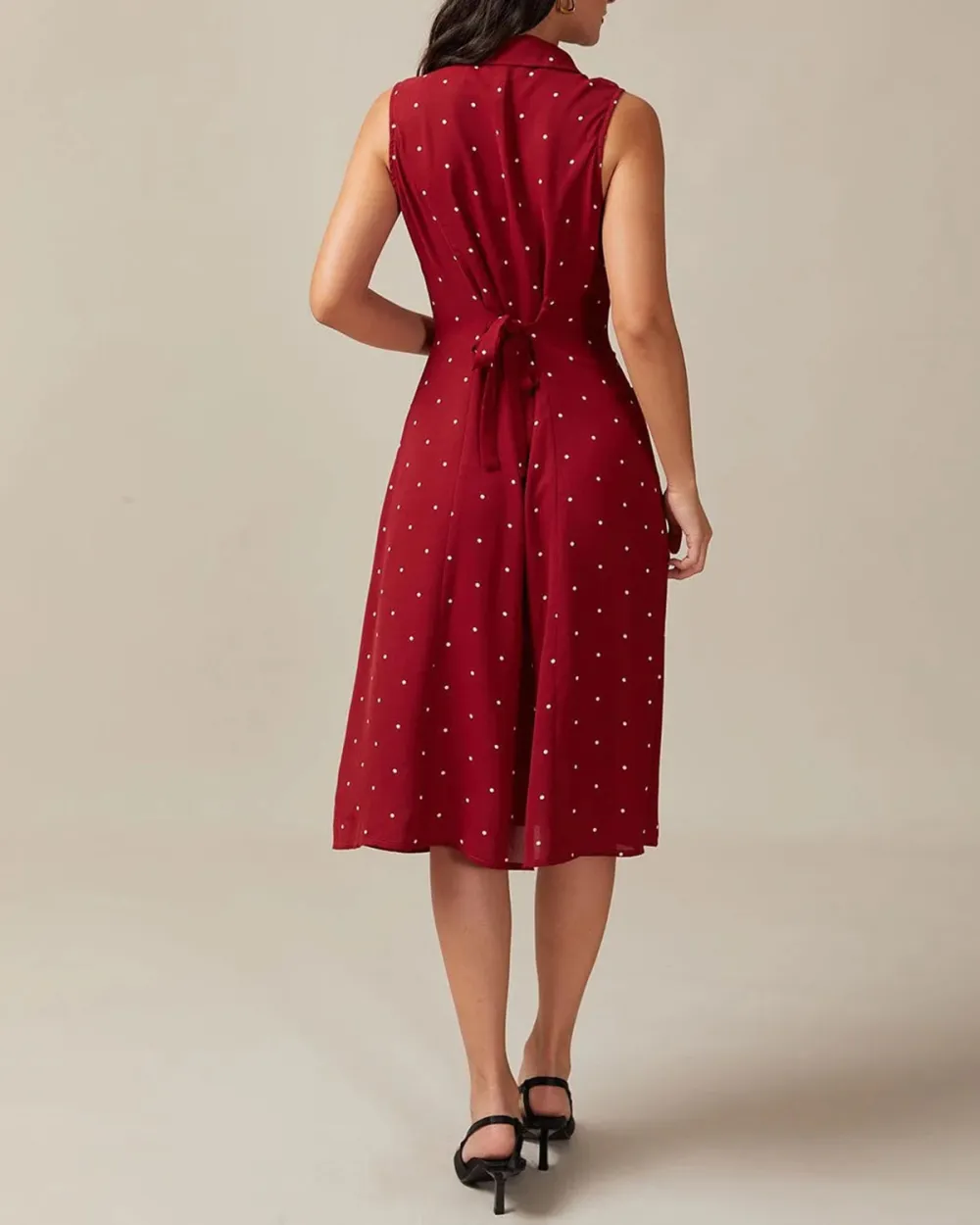 Red button polka dot dress