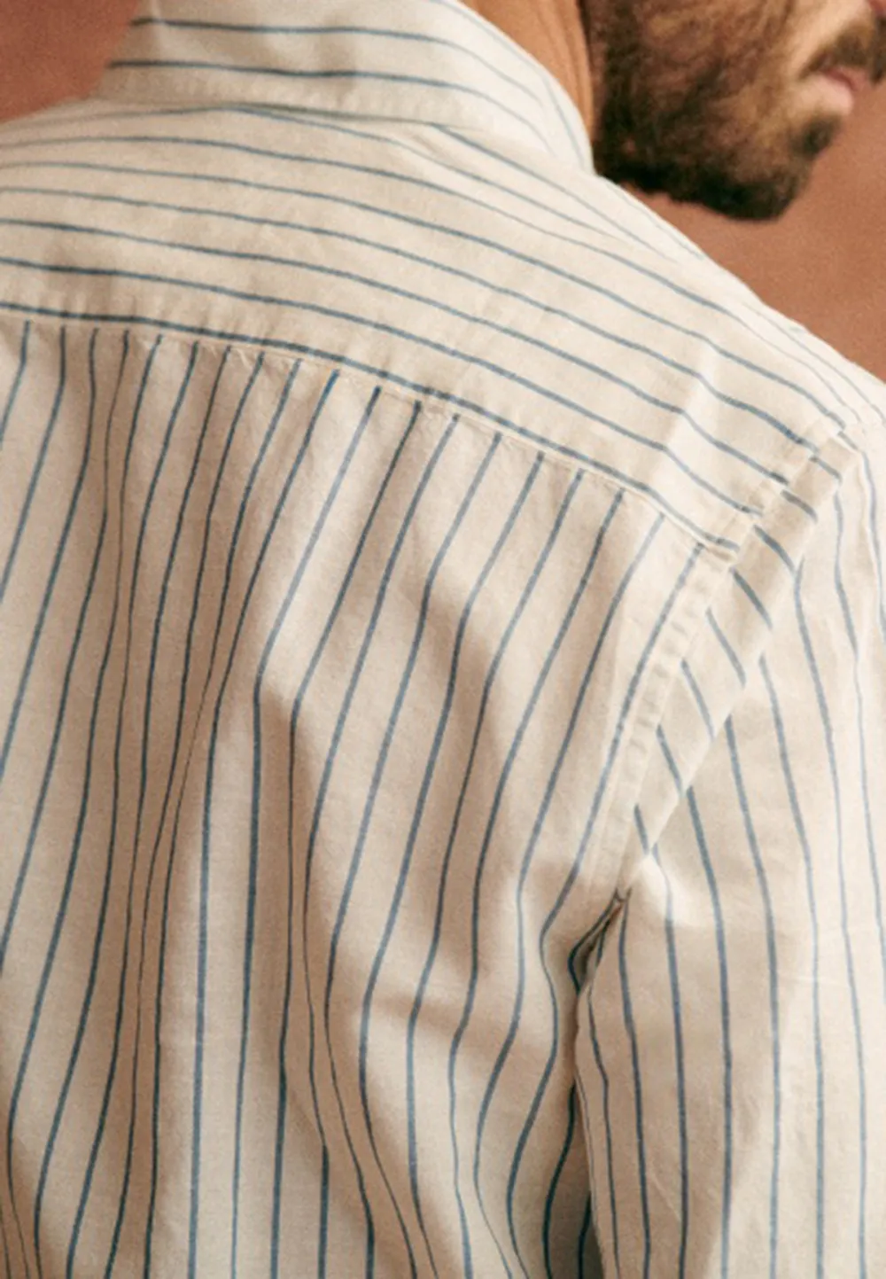 Cotton Linen Charlie Shirt-White Blue Stripes