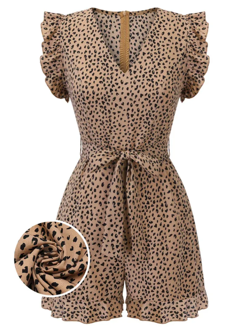 1930S LEOPARD PRINT MULLET SLEEVES V-NECK ROMPER