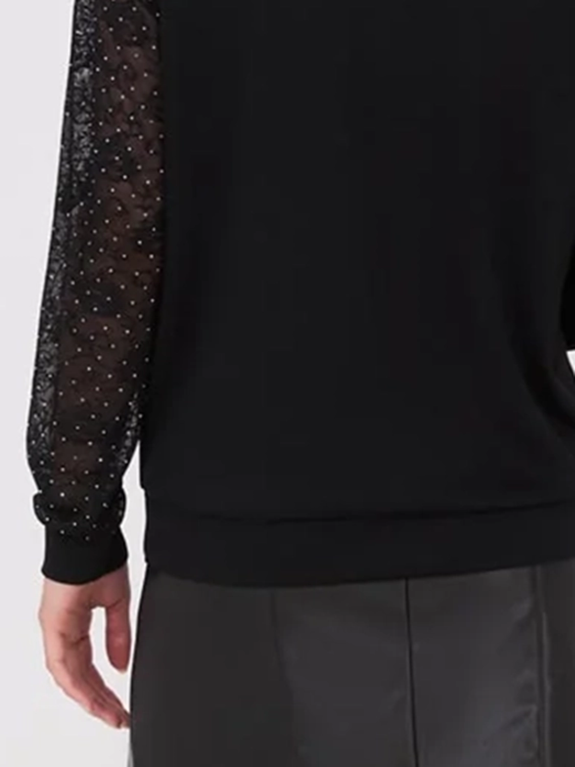 Regular Drop Shoulder Sweater With Lace & Rhinestone Sleeve