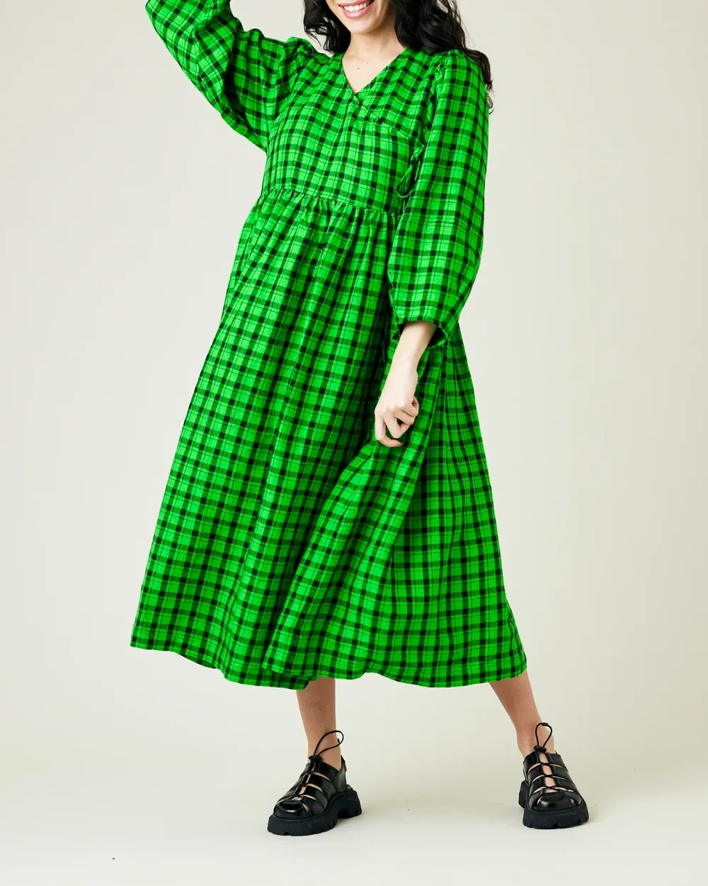 BLACK & GREEN CHECK LINEN DRESS