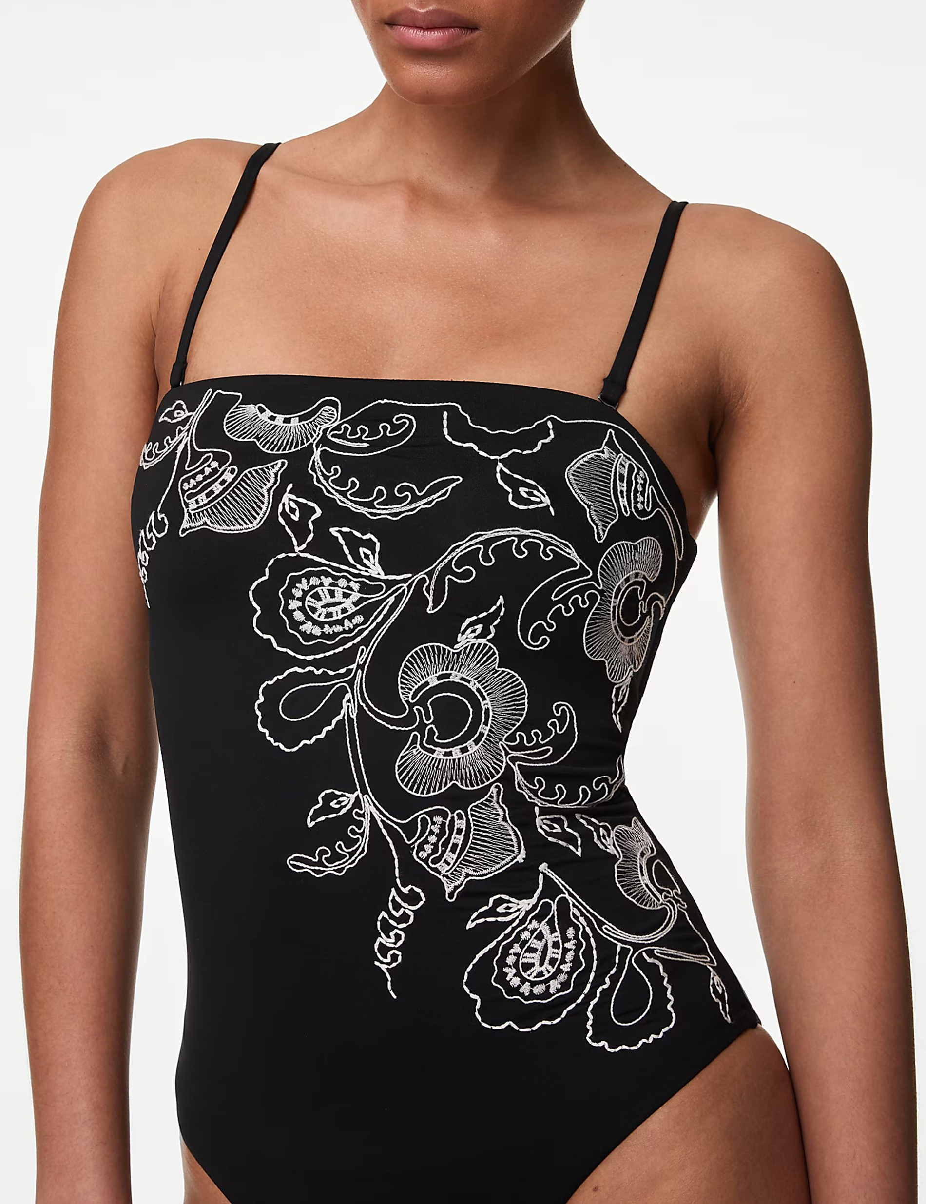 Embroidered Bandeau Swimsuit